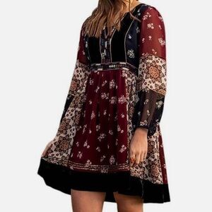 Anthropologie Maeve Quartier Latin Patchwork Velvet Mini Dress Women Sz S